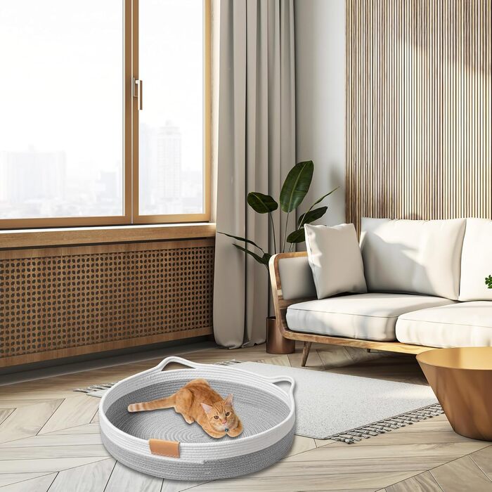 Плетене ліжко для котів, 40 см, складаний кошик-гніздо, дихаюче ліжко для домашніх тварин, стійке до подряпин універсальне ліжко для кошенят (S, світло-сірий)