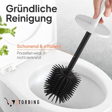 Набір для чищення унітазу TORBING Design з нержавіючої сталі - якісна щітка з закритим тримачем, силіконова щітка з ефектом лотоса, сучасний дизайн, елегантні кольори, подовжений ручка (Матовий перлинний білий)