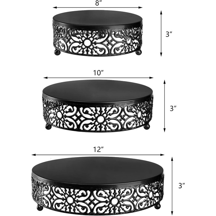 Набір металевих підставок для тортів Hedume (3 шт.), чорний колір, діаметр 20.3, 25.4, 30.5 см. Ідеально для десертів, тістечок, цукерок, вечірок, свят та днів народжень.