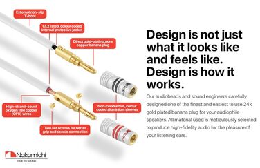 Акустичний кабель Nakamichi 12AWG з позолоченими банановими роз'ємами 24K, 3 метра, безкисневий мідний провід (OFC) в обплетенні, чорний — для домашнього кінотеатру та підсилювача