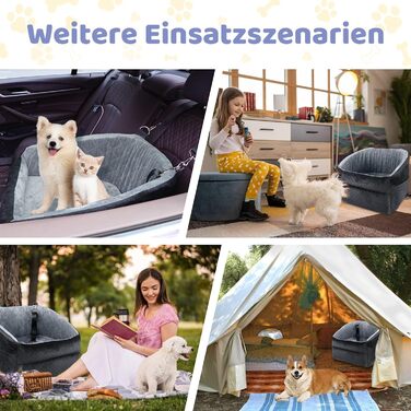 Автокрісло для собак GL GLENSLAVE: комфортне та безпечне автотранспортування маленьких собак. Знімне, миюче, з подушкою та сумкою для зберігання (чорний/сірий)