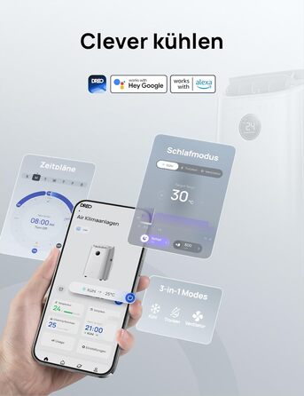 Мобільний кондиціонер Dreo 10000 BTU з охолодженням без дренажу, керуванням через додаток/голос/пульт, таймером 24 год та функцією вентилятора/зневожувача, AC515S