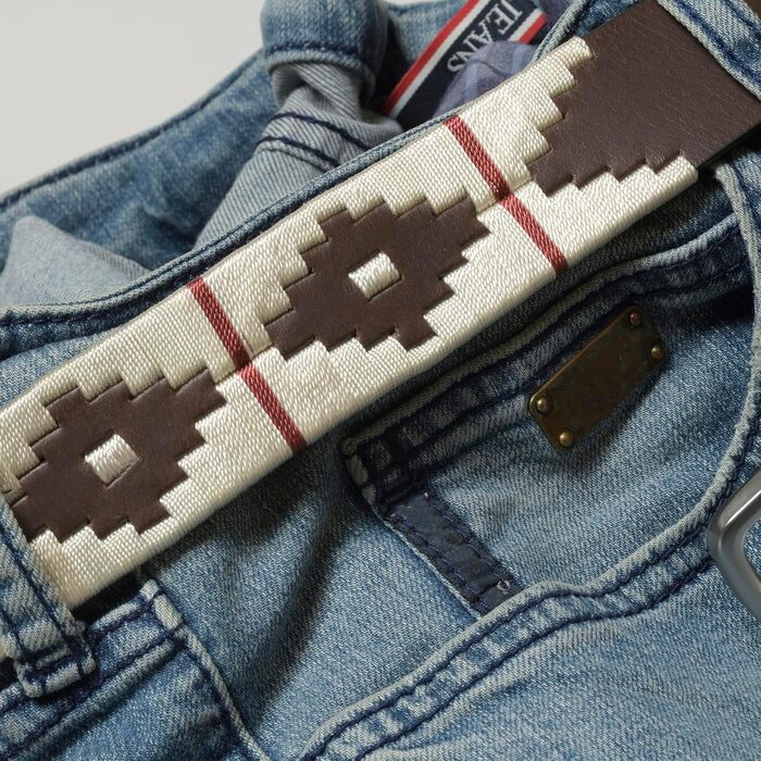 Чоловічий/жіночий шкіряний ремінь з шнуром та браслетом. Аргентинський шкіряний ремінь ручної роботи (бежево-червоний, 110 см)