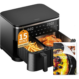 Електрична фритюрниця повітряна 11л, 2 камери з грилем, 10-в-1, без олії, з нагадуванням про струшування 