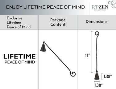 RTZEN - Décor Candle Snuffer with Long Handle, Black Wrought Iron Candle Snuffer, Easily Extinguish Any Candle in Dining Room, Kitchen, Bathroom or Spa, Handmade Authentic Unique Gift