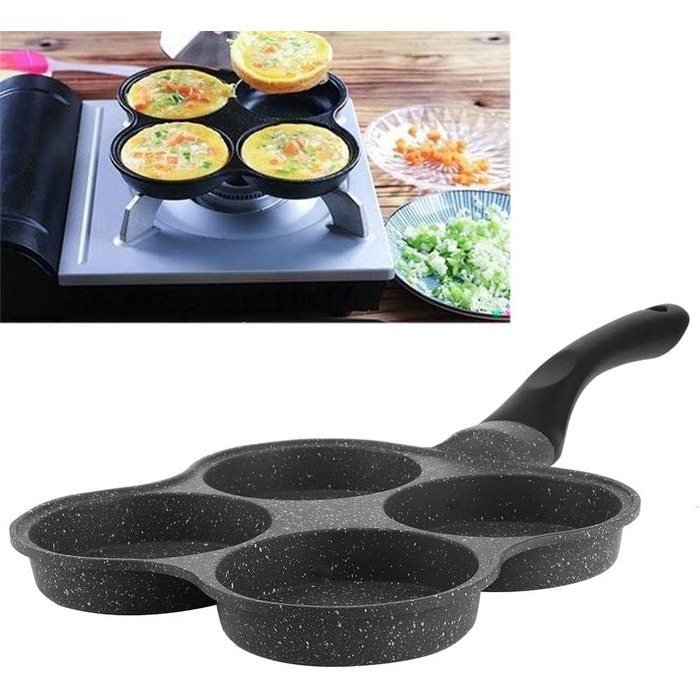 Dekaim Non-Stick Frying Pan, Anti-Stick Aluminum Pan for Breakfast, Pancake Pan, Fried Egg Pan, 4-Hole Pancake Pan Omelet Egg Pan Skillet Breakfast Maker Kitchen Gadget