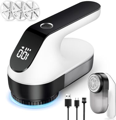 Електричний видалення ворсу Maxtachi - бездротовий зніматич ворсу для одягу з LED-дисплеєм, 6-клинковий ніж, для всіх тканин, чорний