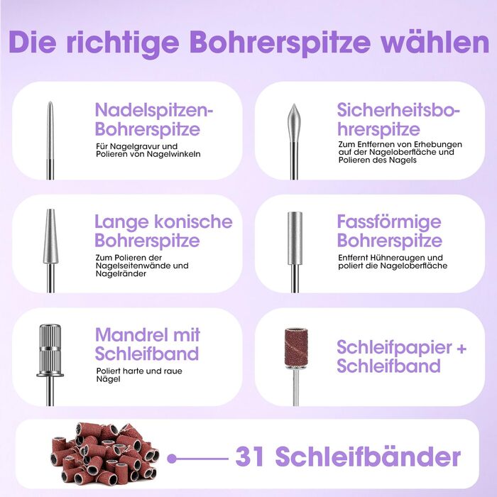 Електричний фрезер для нігтів 11 в 1, професійний, для гель та акрил, регулювання швидкості, манікюр та педикюр, фіолетовий
