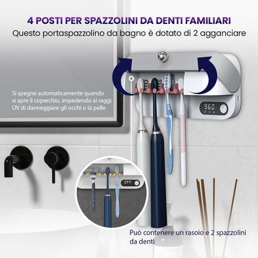 Стерилізатор для зубних щіток з УФ-світлом: 2 тримачі для щіток та бритв, сушка та дезінфекція