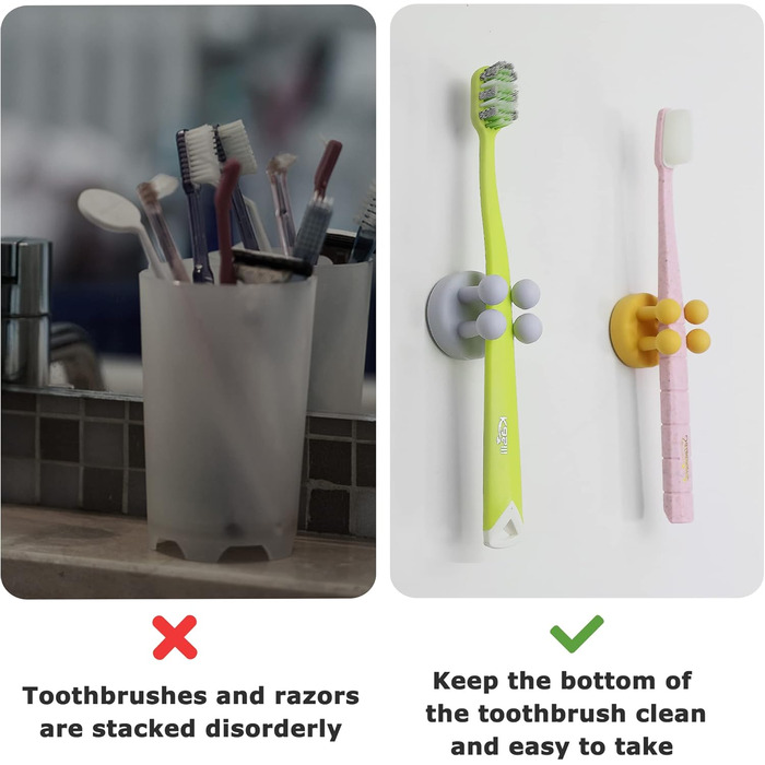 XoYoZo 4-Piece Silicone Toothbrush Holder Multifunctional Hook Waterproof Self-Adhesive Single Toothbrush Hook Toothpaste Holder for Hanging on the Wall Bathroom Kitchen Living Room Office (black)