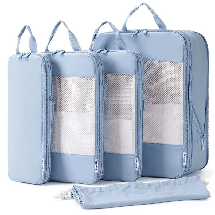 Набір органайзерів для валізи Narwey (5 шт.) - компресійні куби для пакування, аксесуари для подорожей (блакитний)