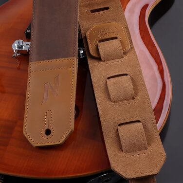 Шкіряний ремінь для гітари Nefelibata 2.3' з м'якою підкладкою (жовтий, тиснення) - для бас, електро та акустичної гітари