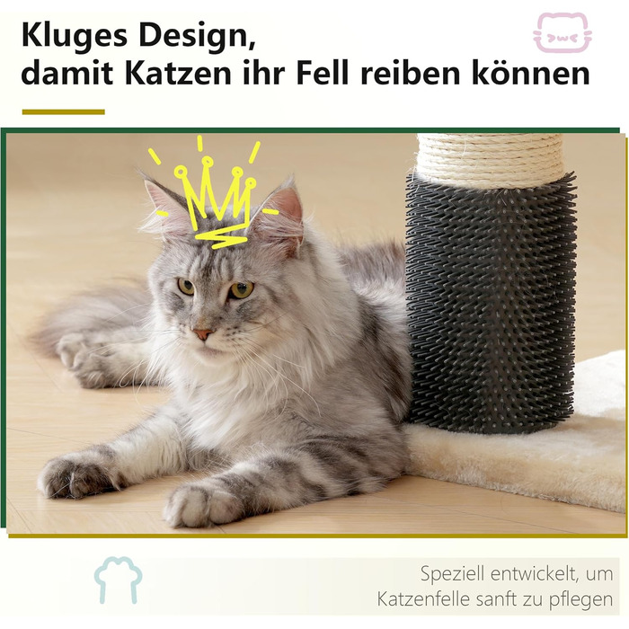 Кігтеточка XXL для мейн-куна, 168 см, з гамаком, сизаловим стовпом (φ11 см), когтеточкою, 2 платформами, будиночком, корзиною, бежева EMPJ01M