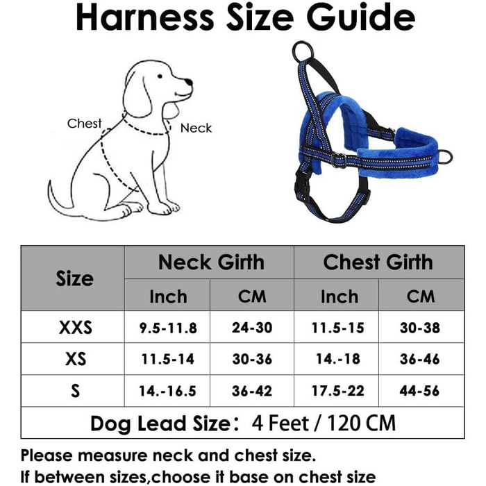 Нашийник для собак LowTon з повідком, анти-тягнучий, регульований, світловідбиваючий, для цуценят та малих/середніх собак, чорний (XS, Синій)