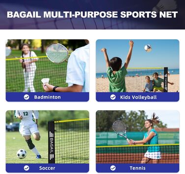 BAGAIL Portable Badminton Net Set - Adjustable Height, 4.2M, Yellow/Black - for Badminton, Tennis, Volleyball