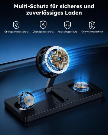 MagSafe зарядна станція 3-в-1 для iPhone, Apple Watch та AirPods (20W адаптер) - Чорна, складна індуктивна зарядка MagSafe сумісна з iPhone 17/16/15/14/13/12