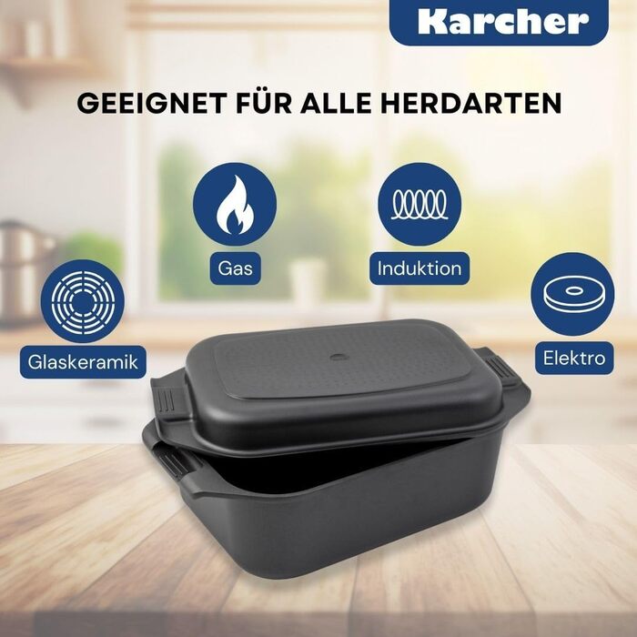 Karcher Індукційна жаровня з кришкою 2в1, алюмінієвий литий корпус, 8,7 л, з рукавицями для духовки