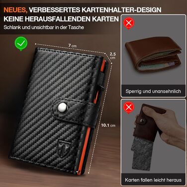 Чоловічий гаманець TENBST з RFID захистом, шкіряний Slim Wallet, картфутляр на 8-10 карт, подарунковий набір (Чорний/Помаранчевий)