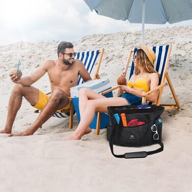 Red Suricata Large Mesh Beach Bag - Beach Bags and Shopping Bags (Black / Black)