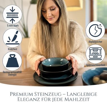 Набір посуду Steingut Ibiza 48 предметів на 12 осіб - Petrol (Чистий Living)