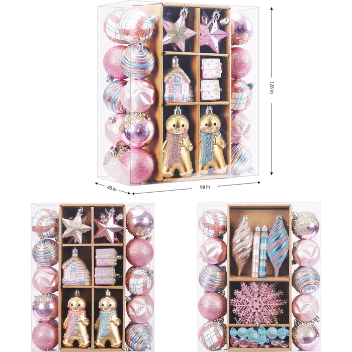 Набір прикрас на ялинку Shareconn 65 шт. з пластику, міцні, з мотузкою, різні розміри та кольори (червоний & білий, макарон)