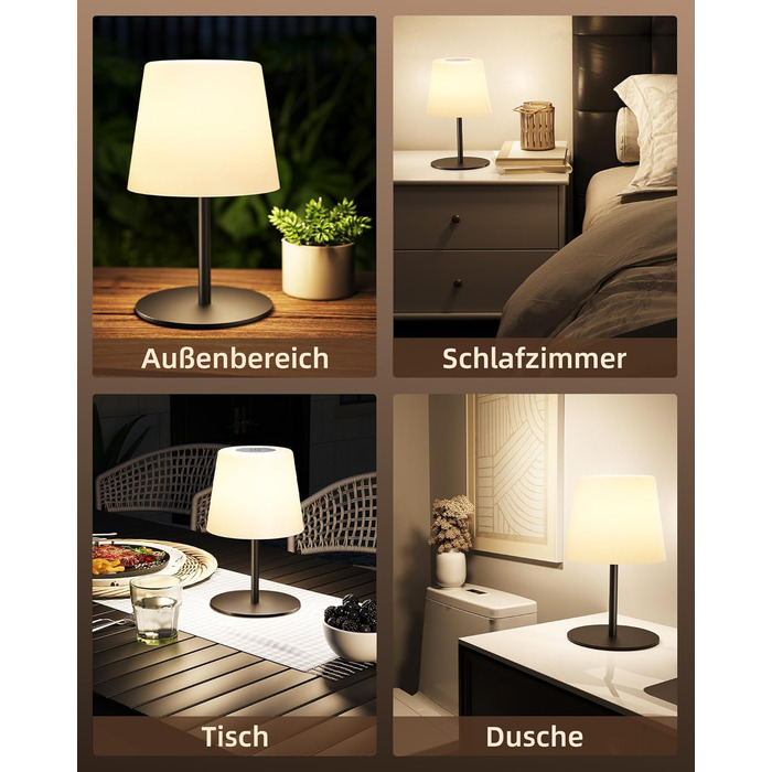 Світлодіодні настільні лампи EZVALO бездротові, 2 шт., IP65, USB-C, диммер сенсорний, 3 режими світла, для дому та кемпінгу (Чорні)
