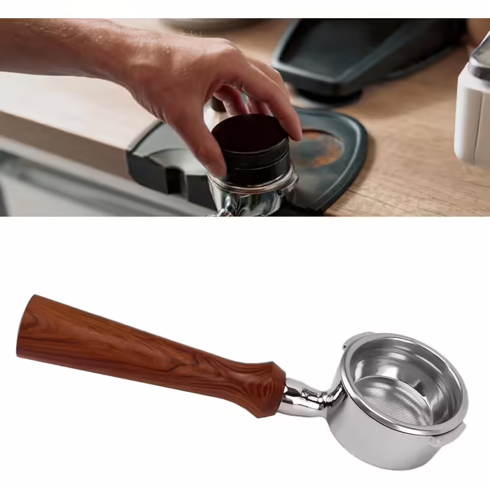 BAOFUYA 58 mm Bottomless Portafilter, Professional Portafilter in Dual Ear Design with Wooden Handle for GAGGIA Coffee Machine (F Palisander)