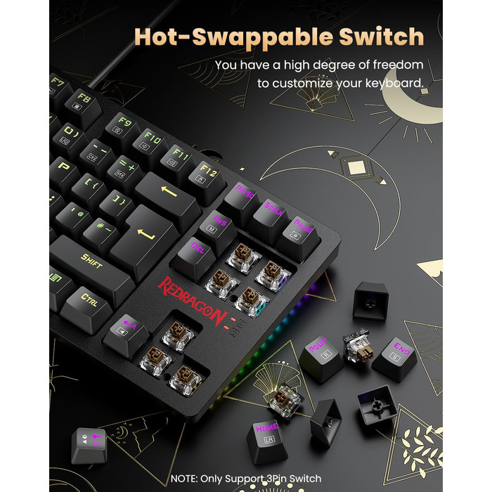 Redragon S113 Комбо Клавіатура та Миша для Ігор з Механічними Клавішами, RGB Підсвічуванням та Мишею 3200 DPI (Brown Switches) для ПК Windows QWERTY