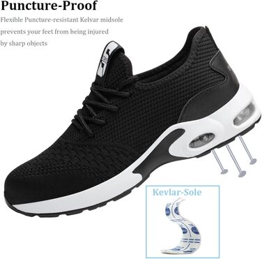 Чоловічі робочі черевики / взуття: легкі, дихаючі, з металевим підноском, чорні (39 EU)