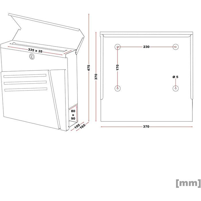 Поштовий ящик Wiltec Designer V23 з нержавіючої сталі антрацит 370x102x370 мм з замком та газетницею