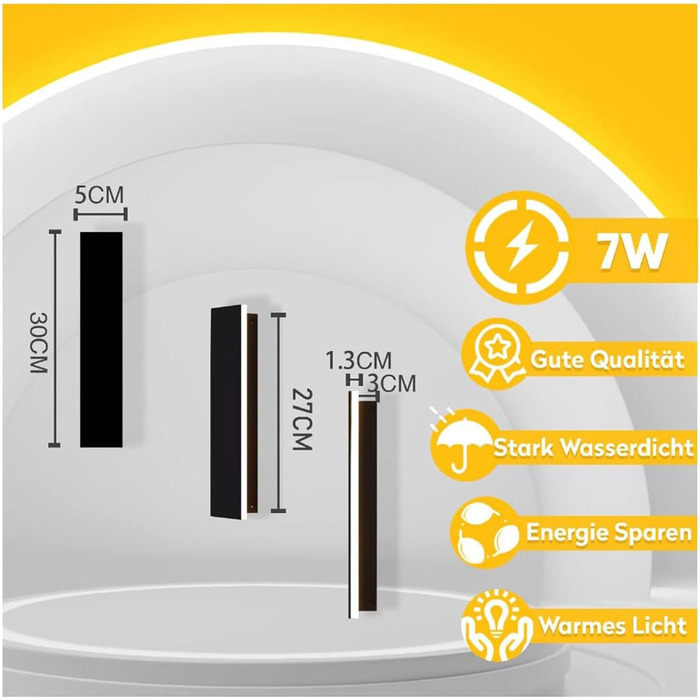 LED Wall Lamp Outdoor/Indoor Long Wall Lamp Anthracite, IP67 Waterproof Outdoor Wall Lights Aluminum Alloy Black Outdoor Light Terrace Wall Light For Gardens, Villa, Warm Light, 30*5cm, 7w