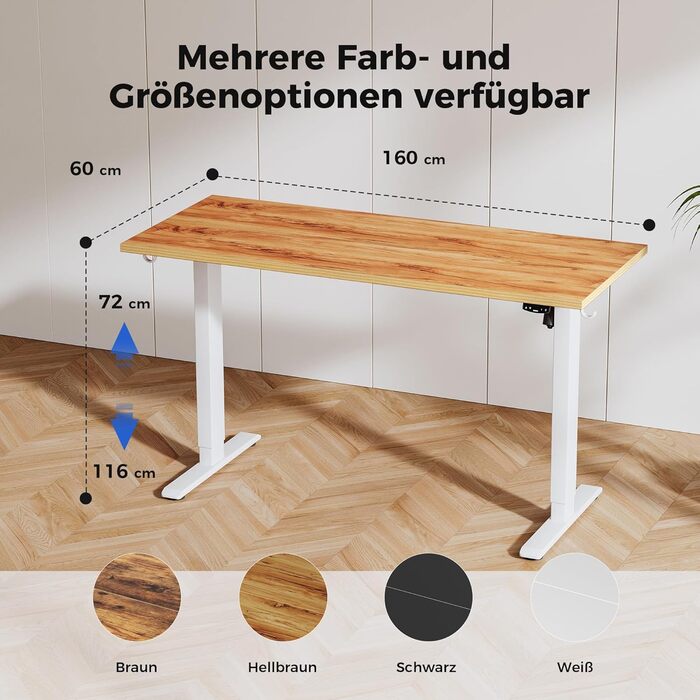Регульований стіл Agilestic з підйомником: електричний, з пам'яттю, ергономічний, 160x60 см, білий/світло-коричневий