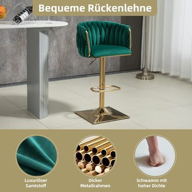 Emerald Velvet Bar Stools 2-Pack - Adjustable Swivel Kitchen Barstools with Backrest for Kitchen & Home Bar