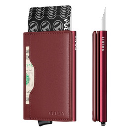 Чоловічий картхолдер VULKIT з відділеннями для карток, шкіряний, з металевим pop-up механізмом, червоний