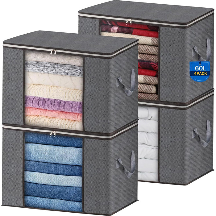 Органайзери для зберігання AIOR 3 шт. 60L, сірі, для постільної білизни, одягу, ковдр, подушок - набір