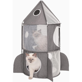 Catit 42001 Vesper Tower, rocket-shaped, with sleeping cushion, for cats, (gray)