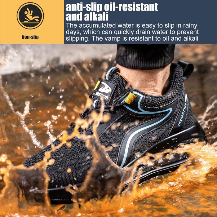 Черевики робочі чоловічі та жіночі S3 з металевим підноском, легкі, антиковзаючі, дихаючі, спортивні, чорно-сині, 42 EU