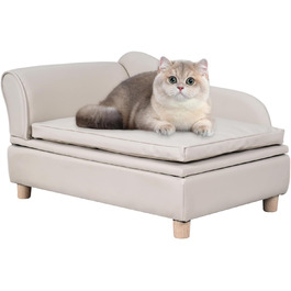 Софа для собак та котів Yoonnie room з PU-шкіри з місцем для зберігання, дерев'яний каркас, подушки, ліжко для маленьких тварин, софа для цуценят та котів (Перловий білий)
