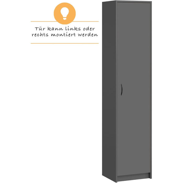 Bookshelf Wardrobe Shelf White 40cm wide 180cm high Cabinet Organizer Multi-purpose Cabinet with 4 adjustable shelves Filing cabinet Shelf Wall narrow Wood for bedroom hallway basement office (Anthracite)