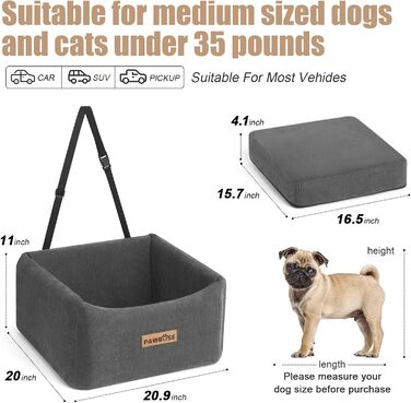 Автокрісло для собак, середнього розміру, до 15 кг, з ременем безпеки, знімний та миючий, сірий
