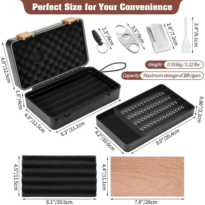 Зберігання сигар: Humidor з іспанської кедру з аксесуарами, гігрометром та вологостійким корпусом, чорний