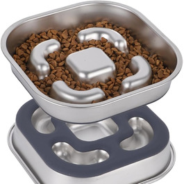 Миска для собак Anti Schling Napf з нержавіючої сталі 304, з силіконовим дном, для маленьких та середніх собак, 23*23*4.5 см