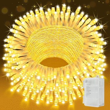 Ланцюжок прикрас для дому та саду на батарейках, 30м, 300 LED, з таймером, 8 режимів, тепле біле світло, вологостійкий, для декору кімнати, вечірки, балкону, ялинки