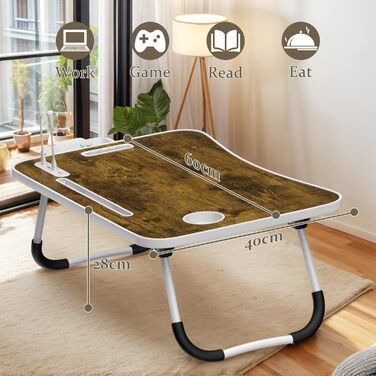 Стіл-підставка для ноутбука Huracan: регульований, з підсвіткою, USB, з відділенням для чашки та ящиком (60x40 см, Vintage Brown)