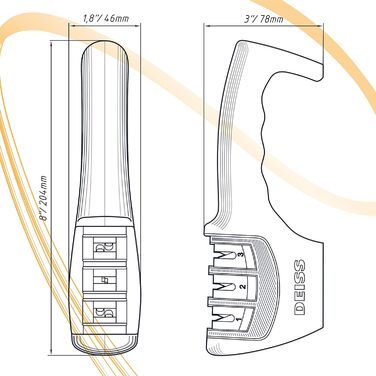 Deiss PRO 3-ступеневий точило для ножів кухонних та кишенькових - професійний точило для ножів шеф-кухаря, мисливських та керамічних - безпечне відновлення та полірування гострих лез (ORANGE)