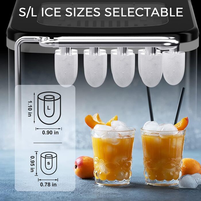Portable Ice Maker - Fast Cube Ice Machine for Home, Kitchen, Office, Bar (Black)