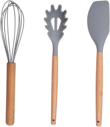 Набір кухонних аксесуарів Alpina 7 предметів з поворотним підставкою – кухонні інструменти, силіконовий набір посуду для кухні (сірий)