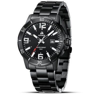 Годинник чоловічий LN LENQIN з нержавіючої сталі, водонепроникний, з датою, кварцовий, аналоговий, чорний, бізнес-стиль
