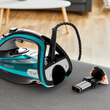 Tefal Ultimate Pure Steam Iron FV9844 | 3200 W | Micro-Calc Filter | Durilium Airglide Autoclean Soleplate | Automatic Shut-off | 0.35 Liter Capacity | 31.6 x 15.1 x 16.3 cm | Black / Blue Single