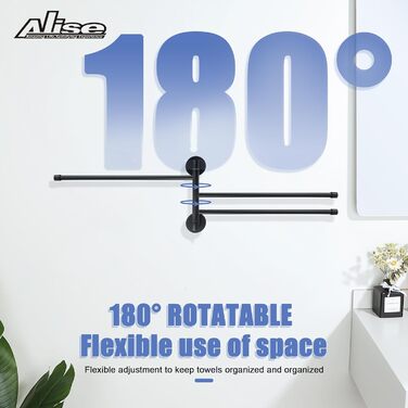 Поворотний тримач для рушників Alise GK9003-LS, складаний навіс на 3 стрічки з нержавіючої сталі SUS304, матовий чорний, настінний